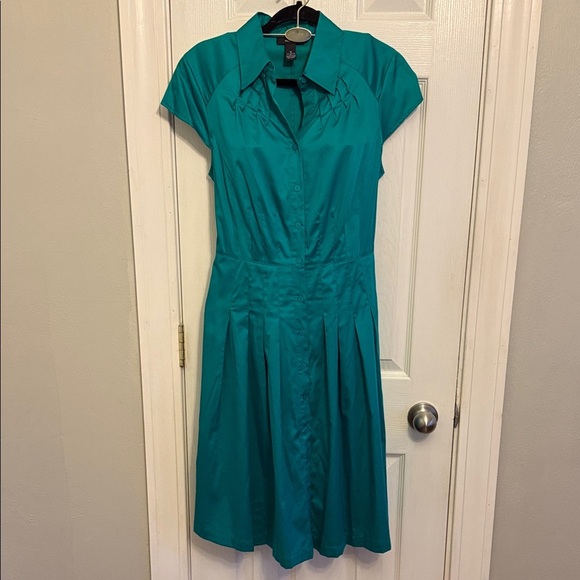 Alfani Bluish-Green Button-Up Midi Dress - Picture 1 of 10